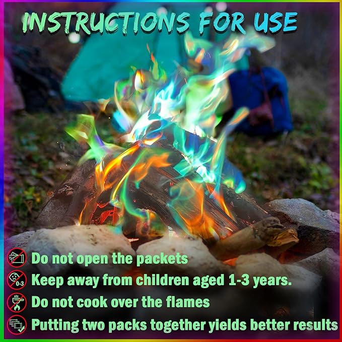 Navona 12Pack Fire Color Changing Packets，Magic Color Fire Packets for Outdoor Campfires, Fire Pits, Fireplaces, Long-Lasting Colorful Flames, Safe Camping Essentials