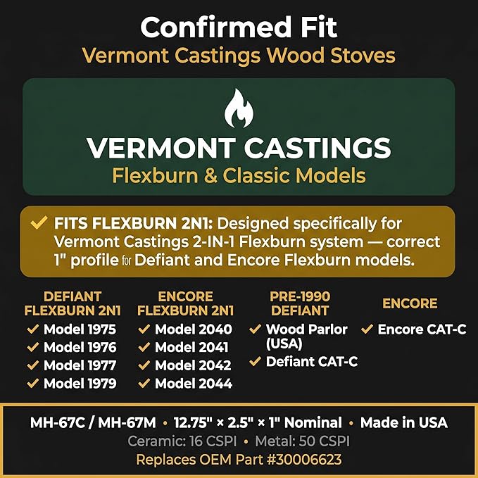 Midwest Hearth Wood Stove Catalytic Combustor Replacement Catalyst Vermont Castings Defiant and Encore Flexburn (2.5" x 12.75" x 1" Metal) Made in USA