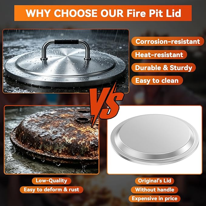 Fire Pit Lid for Solo Stove Bonfire 2.0, 19.5" 304 Stainless Steel Round Lid for SoloStove Accessories Bonfire and Other 19.5 inch Outdoor Firepit with Heat Resistant Handle
