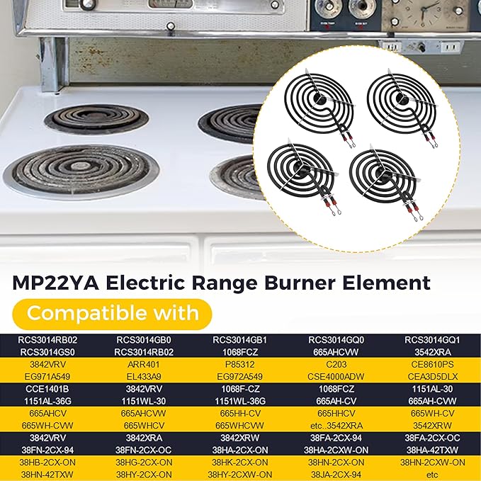 2026 Upgraded MP22YA Electric Range Burner Element 2 pcs MP15YA 6" and 2 pcs MP21YA 8" 4 Pack Unit Set Stove Burners Replacement for Whirlp00l Hard-wick Ken-more Ma-tag Electric Range Stove by Romalon