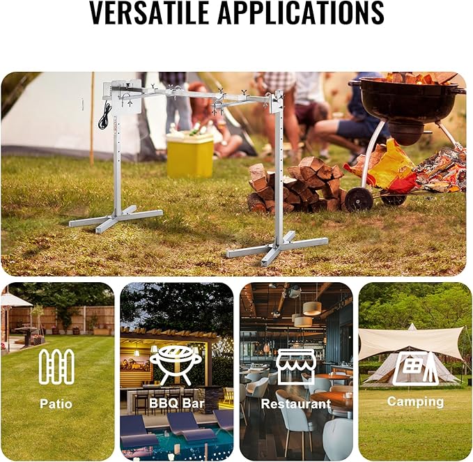 VEVOR Electric BBQ Rotisserie Grill Kit, 52 Inch 88 lbs Capacity, Automatic 38W Motor Height Adjustable Universal Roaster Stand, Stainless Steel Grilling Kit, Spit Rod with Heat Shield for Pig Lamb