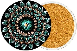 2Pack Mandala Ceramic Coasters Absorbent Coasters for Drinks with Cork Base, Mandala Coaster for Table Office Desk Decor Coffee Cup Wine Beer Bar Cup Mat 3.9 Inch, Datura Gifts for Women, Men, Dad