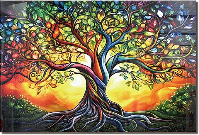 fzxwyishu Tree of Life,Tempered Glass Backsplash For Kitchen Behind Stove,Easy to Clean Kitchen Sink Cover Splash Guard, Home Kitchen Décor (color, 30"x20"(76.2x50.8cm))