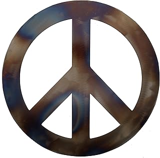 Top Brass Metal Peace Sign Wall Decor - 12" Flame Torched Finish Hippie Art