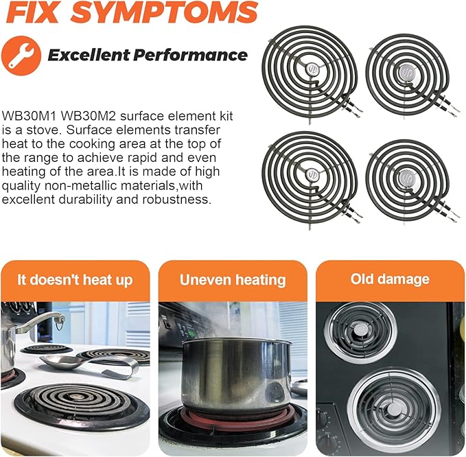 4 Pack ERS30M1 ERS30M2 Electric Stove Burner - Replacement for GE Hotpoint Kenmore,Electric Range Stove Burner Element Replacement 6"and 8" - Replaces WB30M1 and WB30M2 GE Stove Electric Burner