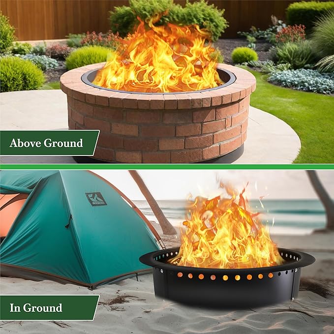 FEBTECH Smokeless Fire Ring Liner - 46" OD & 40" ID - Premium Carbon Steel FireRing with Heat Resistant Coating - DIY Portable Smokeless Fire Ring Designed for Memorable Gatherings Under The Stars