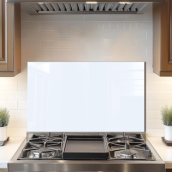 DAIFURONGE Tempered Glass Backsplash for Kitchen, Black and White Art Stove Backsplash Protector - Easy to Clean Wall Decor (White, 30"x18"(76.2x45.72cm))