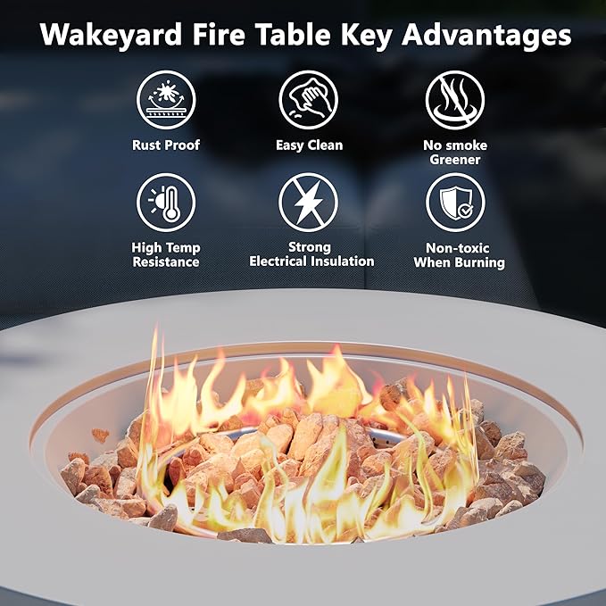 32.5 inch Round Propane Fire Pit, 50000 BTU Gas Fire Pit Table with Steel Lid, Waterproof Cover, 10ft Gas Hose & Gas Tank Base, Lava Rocks, Grey