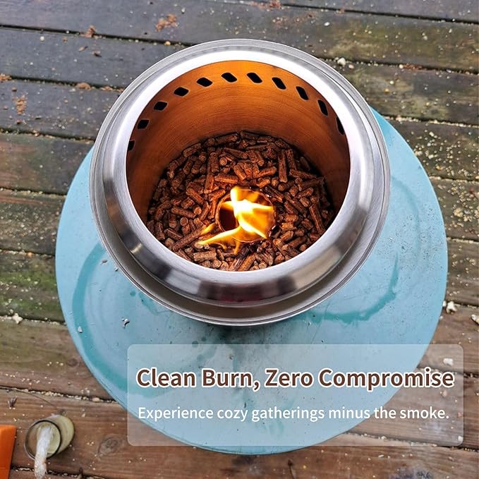 5.5 Inch Tabletop Stainless Steel Fire Pit Stove Multi-Color Low Smoke Top Firewood Stove for Outside Portable Mini Outdoor Fire Pit Including Pellet and Heat-Insulating Gloves (Silver)