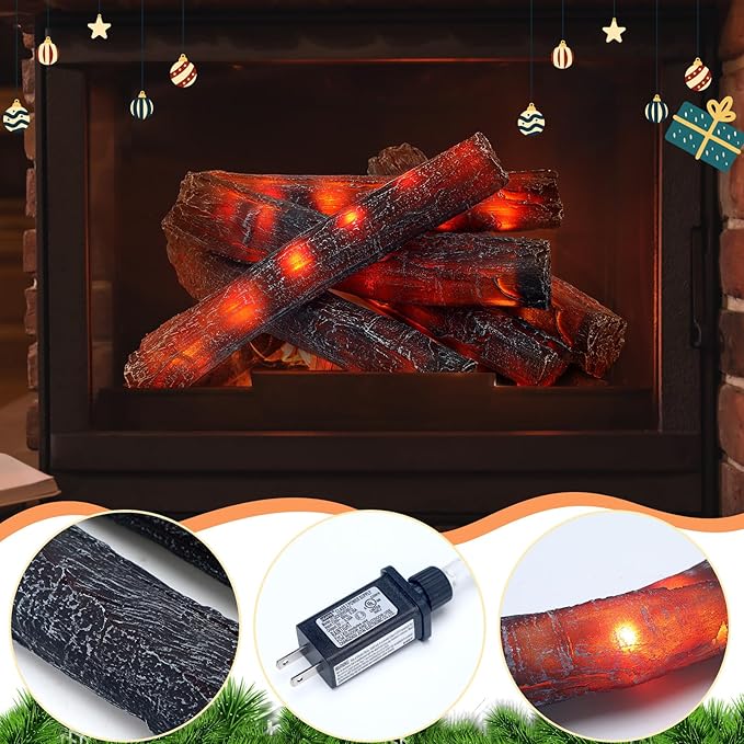 Tuanse 6 Pcs 13 in Flameless Fake Fire Log Spring Summer Beach Camping Themed Party Decorations Fake Campfire Battery Operated Artificial Fire Pit for 4th of July Easter Party Decor