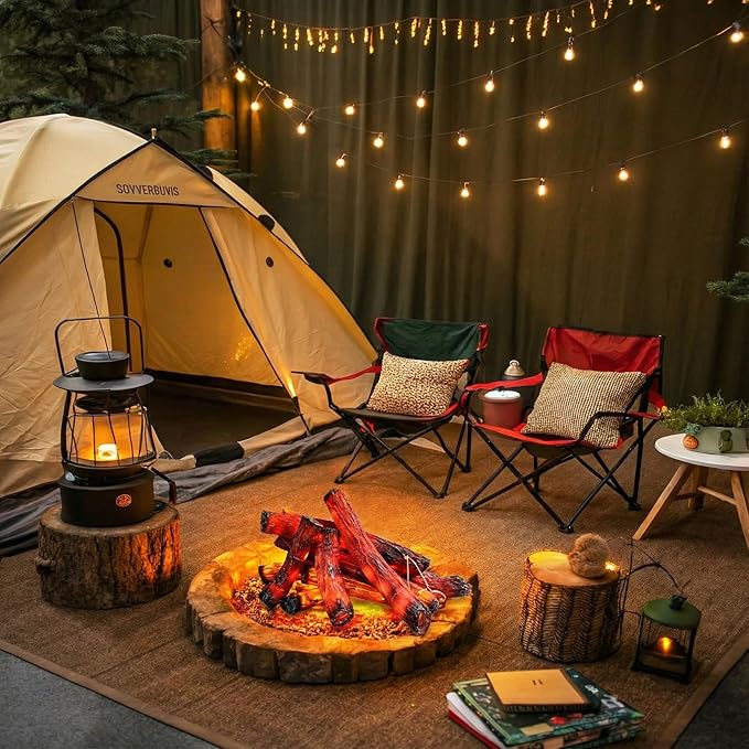 Tuanse 10 Pcs 8.7 in, 16 in Flameless Fake Fire Log Spring Summer Beach Camping Themed Party Decorations Fake Campfire Battery Operated Artificial Fire Pit for 4th of July Easter Party Decor