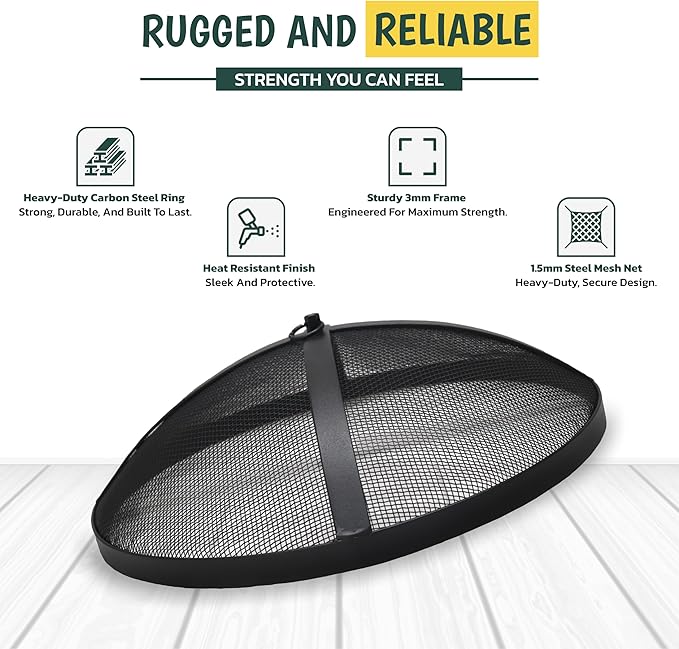 Fire Pit Screen for Solo Stove, 18.5" Fire Pit Spark Screen for Solo Stove Accessories -Carbon Steel Spark Protector Mesh Screen for Fire Pits as bonfire shield with Hook & Bonfire Shield Removal Tool