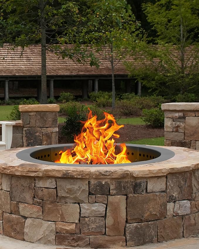 BPS Metal Fire Pit Ring, 37 Inch Outer/30 Inch Inner Smokeless Double-Layer Outdoor Firepit Insert for Backyard Wood Burning, Campfire