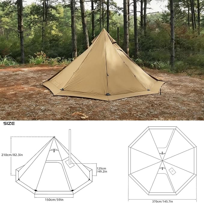 Hot Tent with Stove Jack – 4 Season Waterproof & Windproof Shelter for 1–4 People, Lightweight for Camping, Hiking, Hunting & Fishing