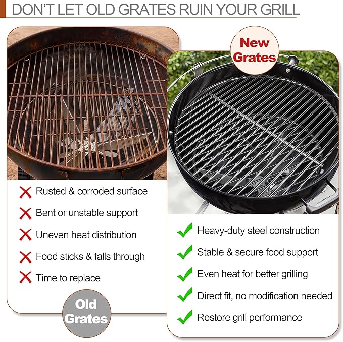 13.5" Cooking Grate & 10.5" Charcoal Grate Kit, Grill Grates Fit for Weber 14'' Smokey Joe Silver&Gold Tuck-n-Carry Charcoal Grills, Heavy-Duty Steel 7431 7439 Replacement for Weber Grate kit