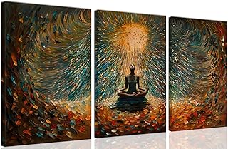 Framed Abstract Yoga Meditation Wall Art Set of 3Piece Canvas Poster Prints Painting, Vibrant Colorful Energy Flow, Tranquil Woman in Meditation for Home, Yoga Meditation Room,Office,Bedroom,16X24in