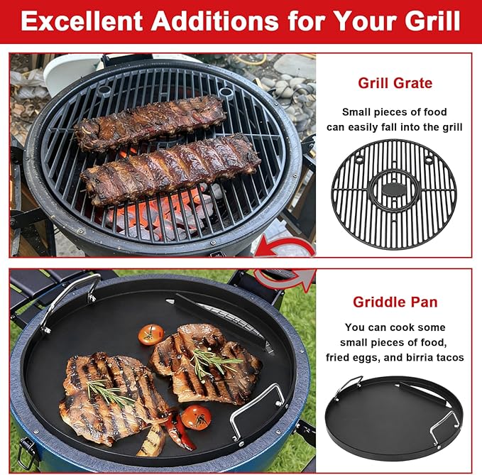 19.5" Full Size Griddle Insert for Akorn Kamado Ceramic Grill, Pit Boss K24, Louisiana Grills K24, Char-Griller 16620, BBQ Flat Top Griddle for Char-Griller Akorn E16620 E56720 6719 6520 6020 16820