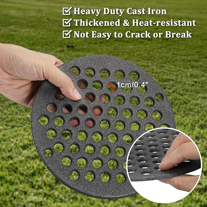 Cast Iron Bottom Fire Grate - 7.5 Inch Round BBQ Grill Grate Replacement, High Heat Charcoal Plate Bottom Grate Grill Parts, Fireplace Grate for Fire Pit Project BBQ Accessories Parts, Circle