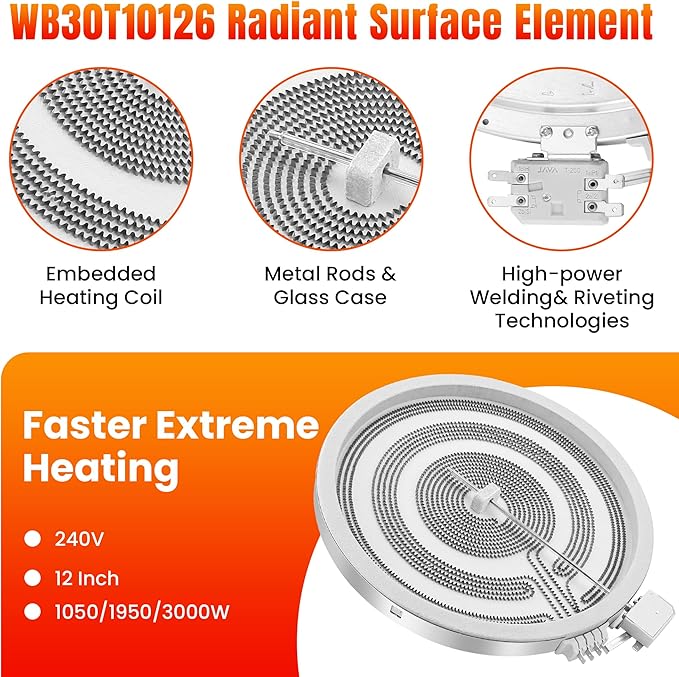 WB30T10126 12" Range Triple Haliant Radiant Surface Element Compatible with G-E Electric Glass Top Ranges, Replaces WB30T10155 1474212 AP4344521 PS2321560 EAP2321560 by Fetechmate