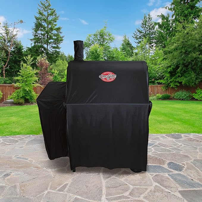 Char-Griller® Durable Polyester Grill and Smoker Cover with Waterproof Material, PVC Lining, and Extendable Design in Black, 46"L x 23"W x 48.5"H, Model 5555