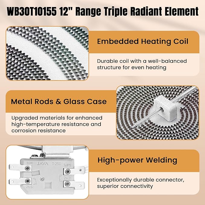 UPGRADE 12 Inch WB30T10155 Range Triple Haliant Radiant Surface Element Compatible with G-E JB7 JS7 CEP CES Series Electric Stove, Replaces WB30T10126 PS8754838 AP5791281 3026597 by Fetechmate