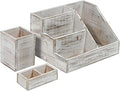HBCY Creations Rustic Wooden Desk Organizer Set, 3-Piece Whitewashed Mail Organizer for Desktop - Great for Rustic or Industrial Home Decor