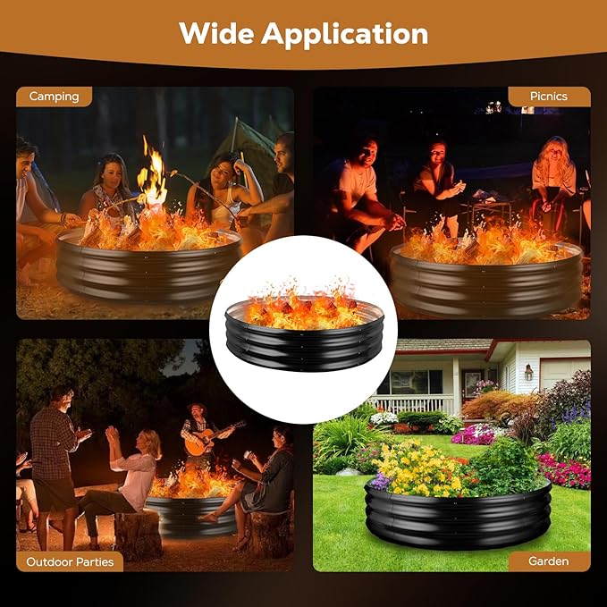 Raynesys 60 Inch Round Galvanized Fire Pit Ring, Round Galvanized Fire Ring, 5 Feet Diameter Round fire Pit, Outdoor fire Pit for Backyard, Camping, Bonfire, Black