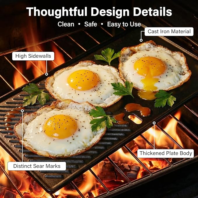 7637 17.5" Reversible Cast Iron Griddle - Replacement Flat Top Cooking Plate for Weber Spirit I & II 200 Series (E210/E220/S210/S220) with Front Controls