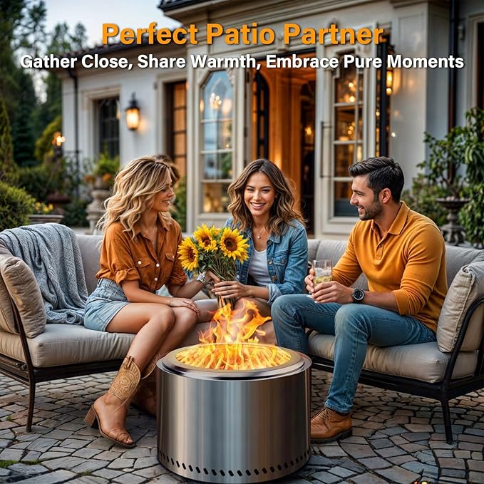 HGD 20 Inch Smokeless Fire Pit Outdoor, Stainless Steel Wood Burning Stove Firepit with Ash Pan, Portable Fire Pit for Backyard Patio Garden Picnic, BBQ Bonfire Stove