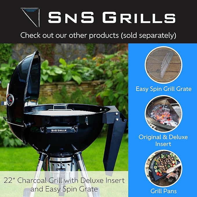 SnS Grills Slow ’N Sear Charcoal Basket Insert for 18” Weber Kettles – Heavy Duty Stainless Steel Charcoal Basket – Two Zone Cooking System, Indirect Smoking & High Heat Searing – BBQ Grill Accessory
