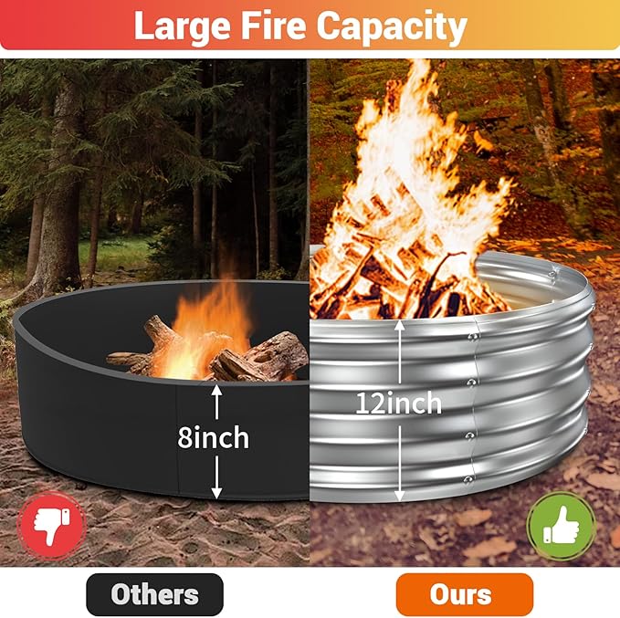 60 Inch Extra Large Fire Pit Ring for Outside, Heavy Duty Wood Burning Firepits & Outdoor Fireplace,12'' Tall High Heat Resistant Fire Bowl Galvanized Steel Portable for Backyard Bonfire,Patio,Camping
