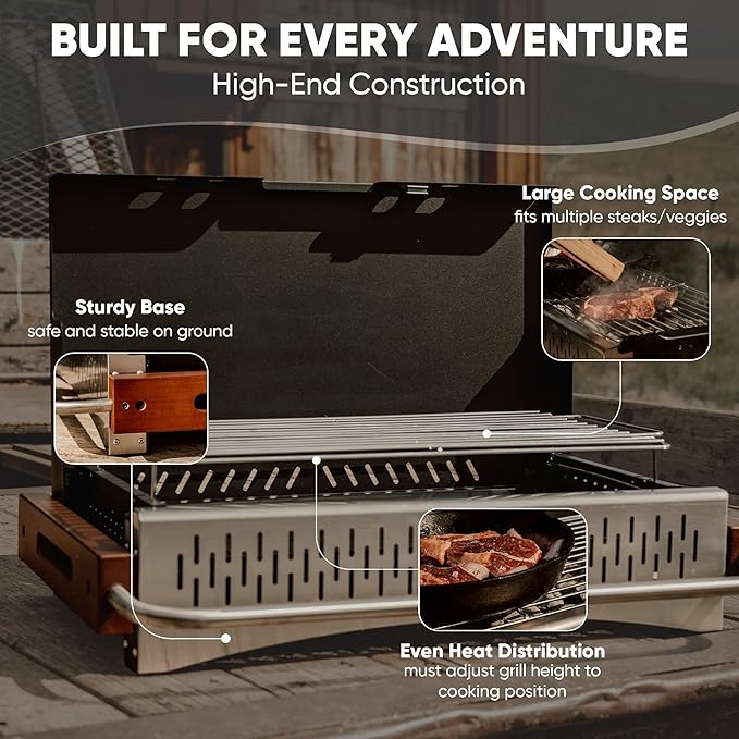 GasOne XL Portable Charcoal Grill – 24.5 x 18.5-inch Foldable Barbecue Grill Briefcase with Lid – Lightweight and Compact Charcoal Smoker for Camping, Garden, Beach, Backyard – No Assembly