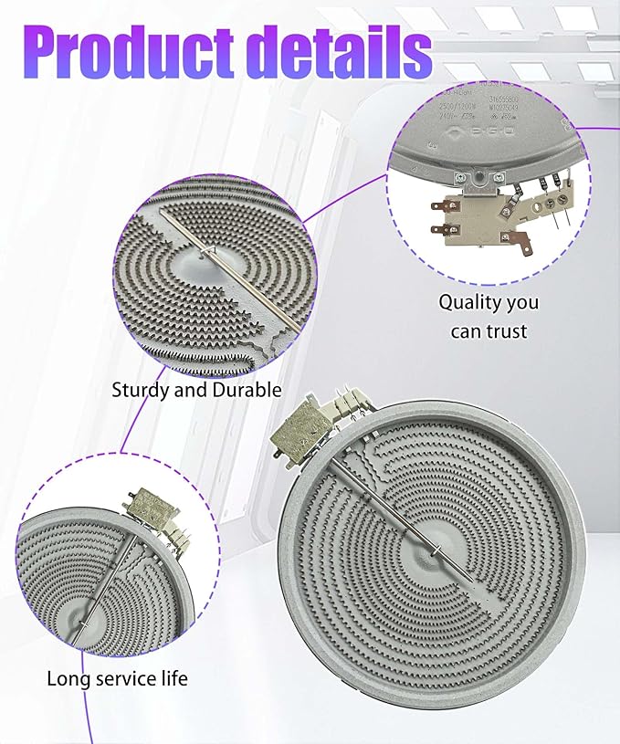 316555800 W10823692,9"/6" Dual Radiant Surface Element Compatible with Whirlpool Frigidaire Kenmore Samsung Range Stove 10" Heating Element Replaces 316224300, 316418400, 316418401（2500W/1200W, 240V）