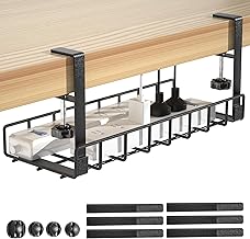 Under Desk Cable Management Tray, Xpatee Upgraded Wire Management No Drill No Screws, Cable Tray with Clamp for Wire Organizers, Computer Cord Rack for Office, Home - No Damage to Desk Black