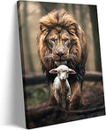Framed Lion and Lamb Canvas Wall art Christian Jesus Lion King Poster Print God Religious Artwork Church Wall Decor Pictures for Living Room Bedroom Decoration
