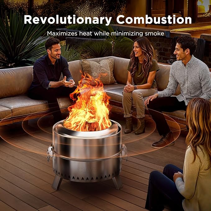 Ciays Smokeless Firepit, 17 inch Fire Pit for Camping with Patented Technology, Portable Fire Pit for Outside with Steel Grill Rack, Fire Poker, and Bag, Easy Setup and Storage, Wood Burning