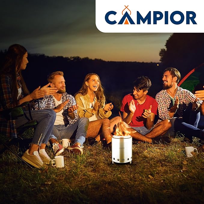 Campior Wood Burning Fire Pit Stove - Smokeless Outdoor Stove for Efficient Wood Fires, Camping, Cooking, and Garden Gatherings, Durable, Stainless Steel with Removable Ash Pan, Stand and Carry Bag