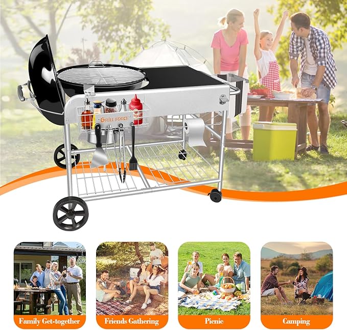 Grill Table for Weber 18" & 22" Original Kettle,Kettle Grill Cart,Outdoor Prep Table for Weber Original Kettle,Jumbo Joe,Master-Touch Charcoal Grill,Performer Charcoal Grill Accessories