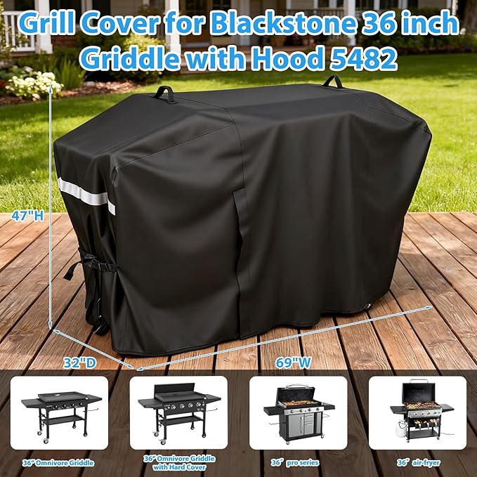 Utheer Grill Cover for Blackstone 36 inches Griddle Cooking Station with Hood Water Resistant, Upgraded Full-Length Heavy Duty 600D Waterproof Fabric Cover for Blackstone 5482 Griddle Cover