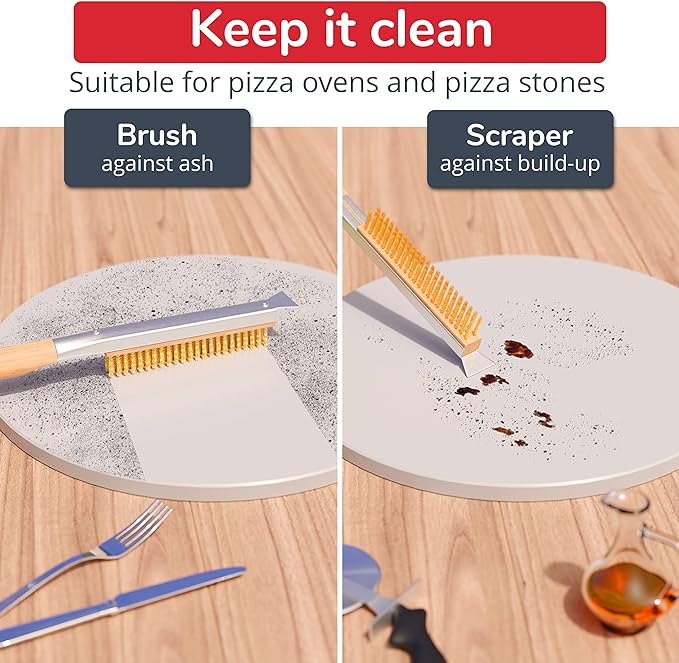 Senwosa 22” Pizza Oven Brush with Stone Scraper - Heat Resistant Stainless Steel Bristles, Extra Long Handle - Universal Fit for Most Pizza Ovens