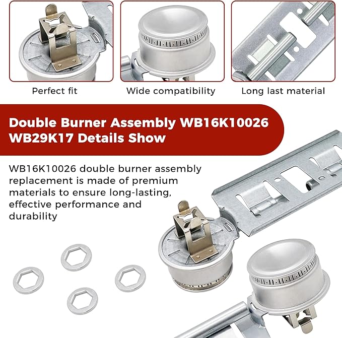 Double Burner Assembly WB16K10026 WB29K17 Double Stove Top Double Surface Burner Kit Replacement Compatible with General Electric Hot.point Gas Stove Range Assembly(2pack) by AMI PARTS