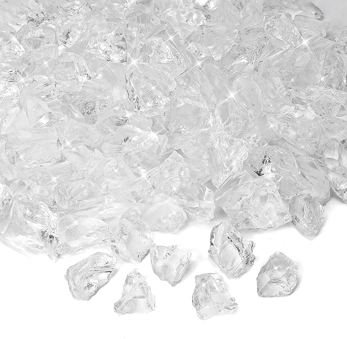 Mr. Fireglass Crushed Fire Glass for Natural or Propane Fire Pit, 10 Pounds Decorative Recycled Fireplace Glass Rocks for Fire Pit Fireplace and Landscaping, High Luster Crystal Ice