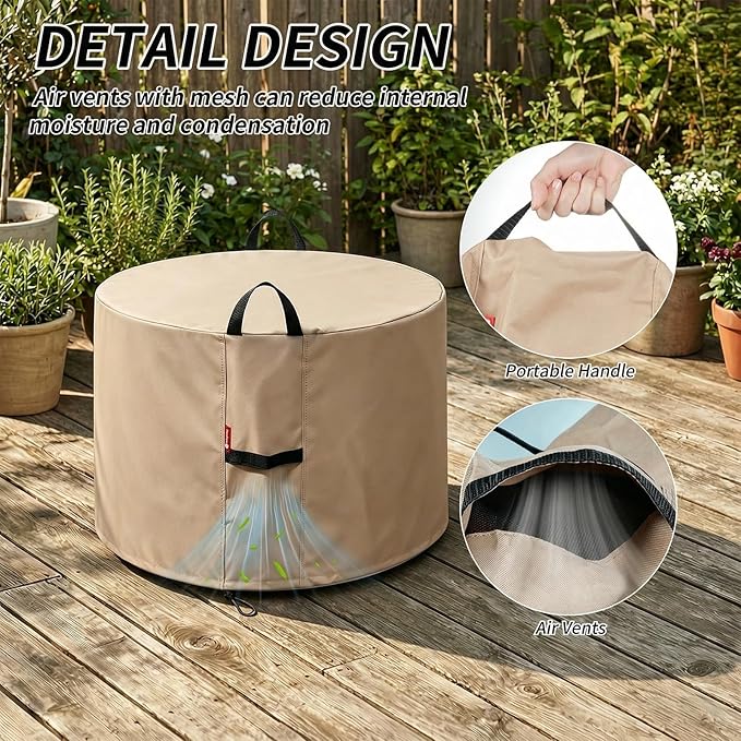 [2026 Upgraded]SheeChung Fire Pit Cover Round for Solo Stove Yukon 27",Heavy Duty 600D Waterproof Firepit Cover 28"D x 18"H,Fits for 24"-28" Smokeless Fire Bowl/Table,Outdoor Covers with Drawstring