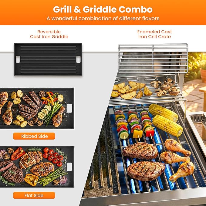 Cowsar Premium Dual-Burner Tabletop Gas Grill | 16,000 BTU Portable Propane Grill with 304 Stainless Steel & Dual Side Shelves – Compact Outdoor BBQ for Patio, Camping, and Backyard Grilling