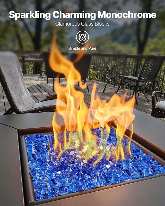 VEVOR Fire Glass, 20 lbs, Cobalt Blue, 1/2 Inch High-Temperature Resistant Reflective Glass Rocks, Smokeless Fire Pit Stones for Outdoor Table & Landscaping