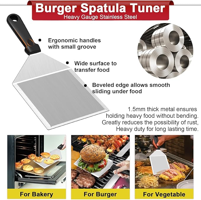 Smash Burger Kit Griddle Accessories (6Pcs), Joyfair 9in Basting Cover with Grill Spatula & Bacon Press Set, Stainless Steel Hamburger Turner, Melting Dome, Patty Press for Outdoor BBQ Kitchen Cooking
