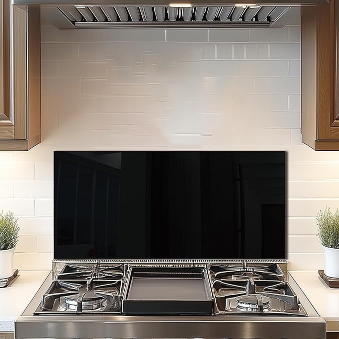 DAIFURONGE Tempered Glass Backsplash for Kitchen, Black and White Art Stove Backsplash Protector - Easy to Clean Wall Decor (Black, 30"x14"(76.2x35.56cm))