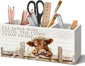 Highland Cow Pen Holder Organizer for Desk Accessories, I Will Love You Till the Cows Come Home Farmhouse Wooden Box Sign Desk Decorations for Home Bedroom Office Decor, Highland Cow Gifts