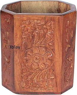 IBLAY Desk Supplies Organizer Mesh Pen Cups/Pencil Holder Wood Unique Design for Desk, Office, and Home Decor Gifts (Floral)