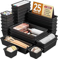 KEMETHY 25 PCS Plastic Drawer Organizers Set, 4 Sizes Vanity Organizer, Makeup and Desk Drawer Organizer Trays, Organization and Storage for Makeup, Bathroom, Kitchen Utensils and Office (Black)